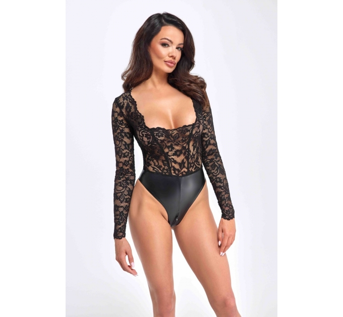 Боди Noir Handmade F296 Psyche bodysuit of lace and wetlook - 3XL