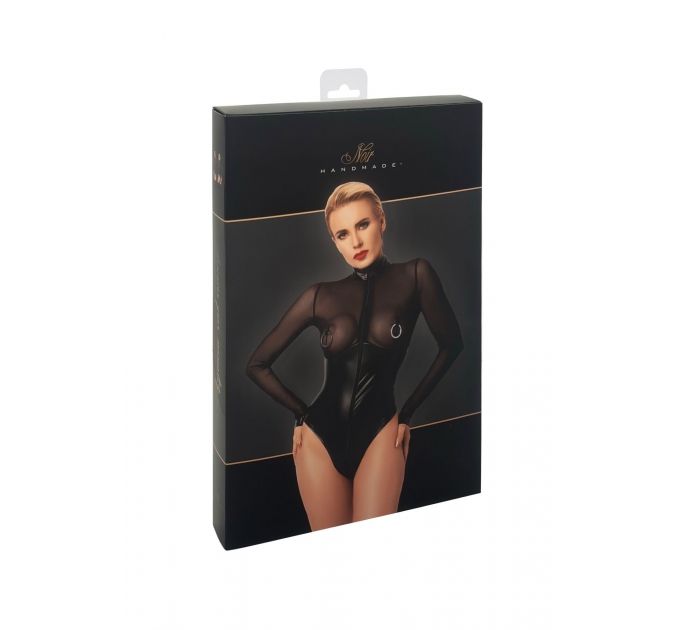 Боди Noir Handmade F321 Edge wetlook and mesh body with rings - M