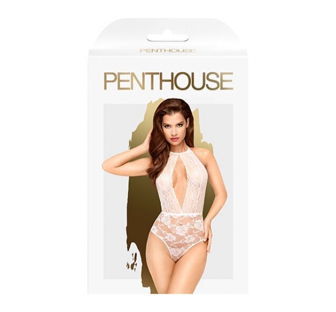 Боди с глубоким декольте и высокими трусиками Penthouse - Toxic Powder White S/M