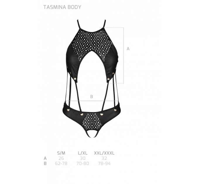 Боди из эко-кожи Passion Tamaris Body black L/XL: с ремешками и перфорацией