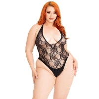 Боди Leg Avenue Floral lace deep-V teddy Black 1X/2X