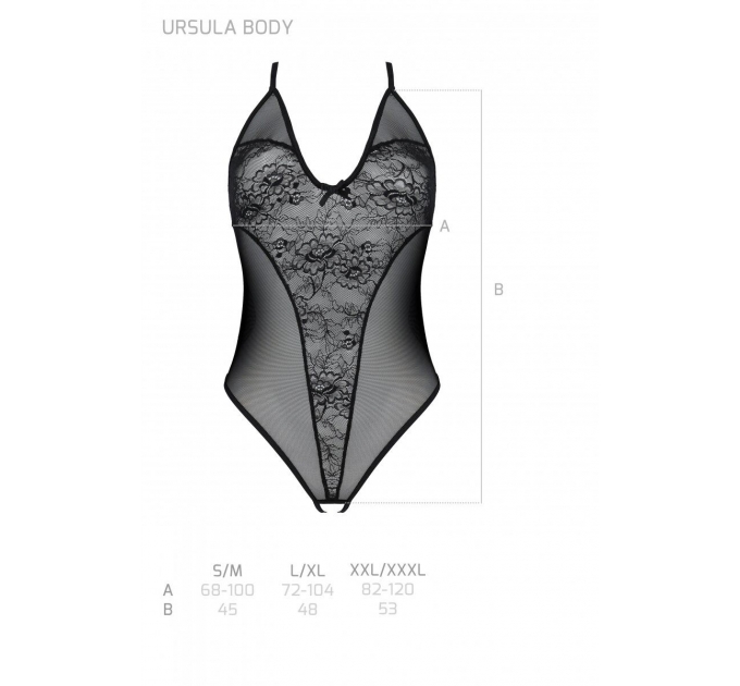 Боди Passion Ursula Body black L/XL, с ажурным декором и открытым шагом