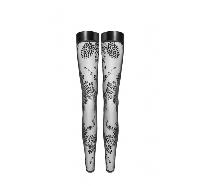 Чулки Noir Handmade F243 Tulle stockings with patterned flock embroidery - XL