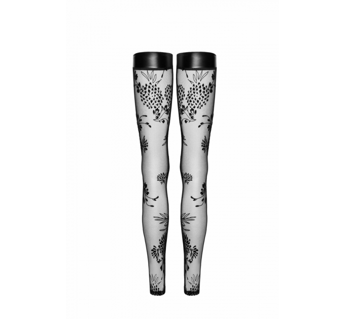 Чулки Noir Handmade F243 Tulle stockings with patterned flock embroidery - XL