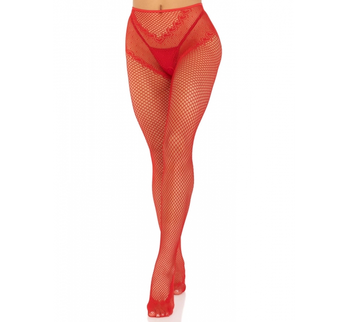 Чулки Leg Avenue Crotchless Net Tights with Heart Backseam Red One Size