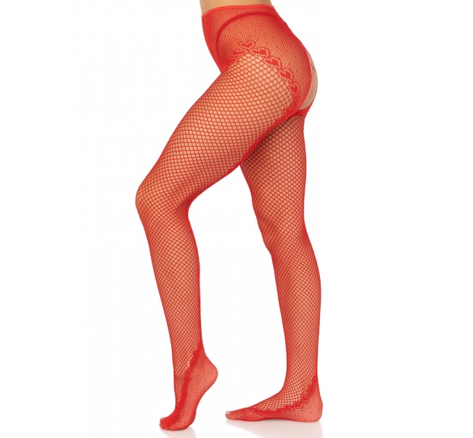 Чулки Leg Avenue Crotchless Net Tights with Heart Backseam Red One Size