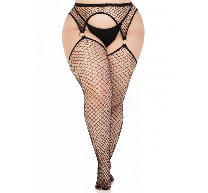 Чулки Leg Avenue Stokings with O-ring Attached Garter Belt Black 1X/2X