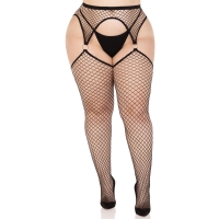 Чулки Leg Avenue Stokings with O-ring Attached Garter Belt Black 1X/2X