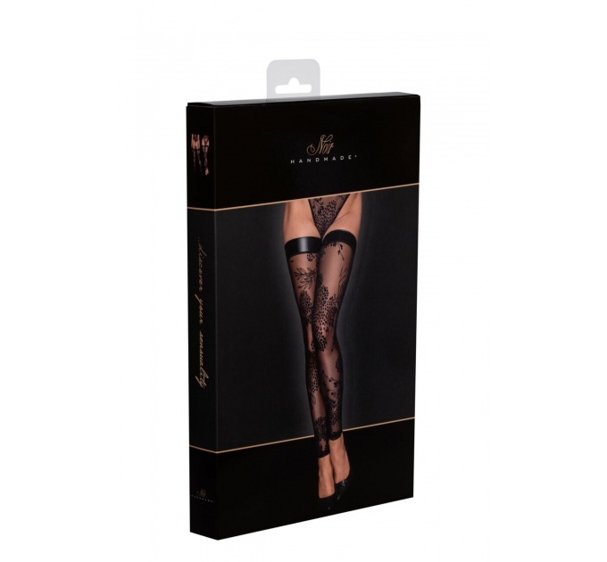 Чулки Noir Handmade F243 Tulle stockings with patterned flock embroidery - XXL