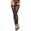 Чулки Noir Handmade F243 Tulle stockings with patterned flock embroidery - XXL