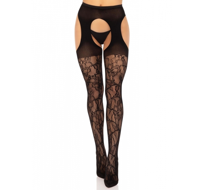 Чулки Leg Avenue Eyelet lace suspender hose Black One Size