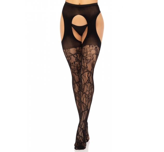 Чулки Leg Avenue Eyelet lace suspender hose Black One Size