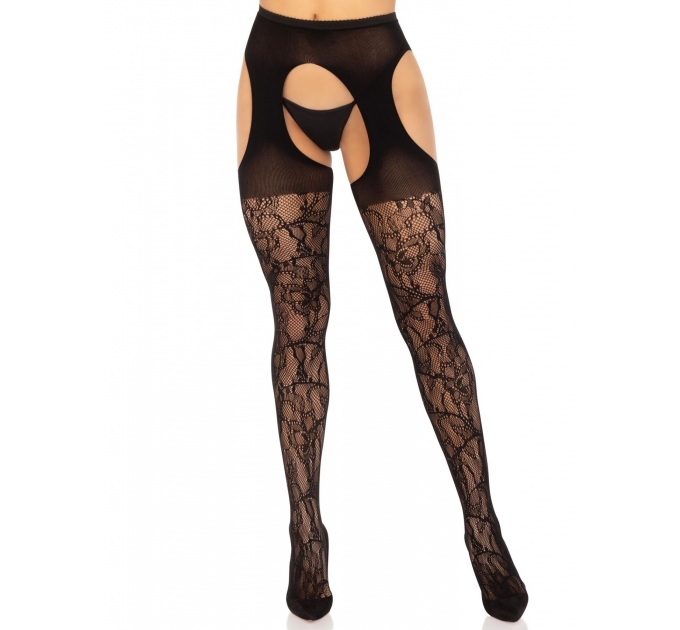 Чулки Leg Avenue Eyelet lace suspender hose Black One Size