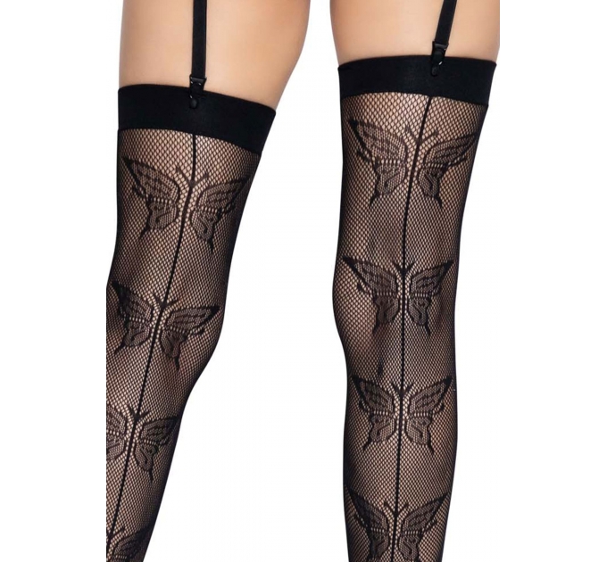 Leg Avenue butterfly backseam thigh highs Black O/S