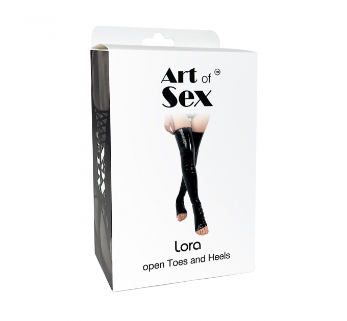 Сексуальные виниловые чулки Art of Sex - Lora с открытыми пальцами и пяткой, размер S, черные