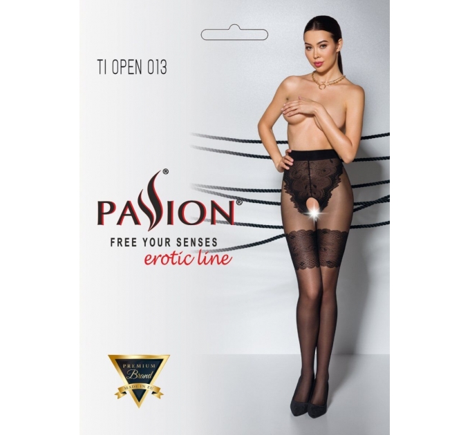 Колготки с открытым доступом Passion TIOPEN 013 black 3/4 (20/40 den), ажурные трусики и подвязки