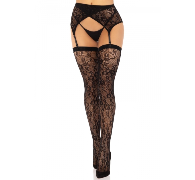 Чулки Leg Avenue Leg Avenue Lace thigh highs & garterbelt Black One Size