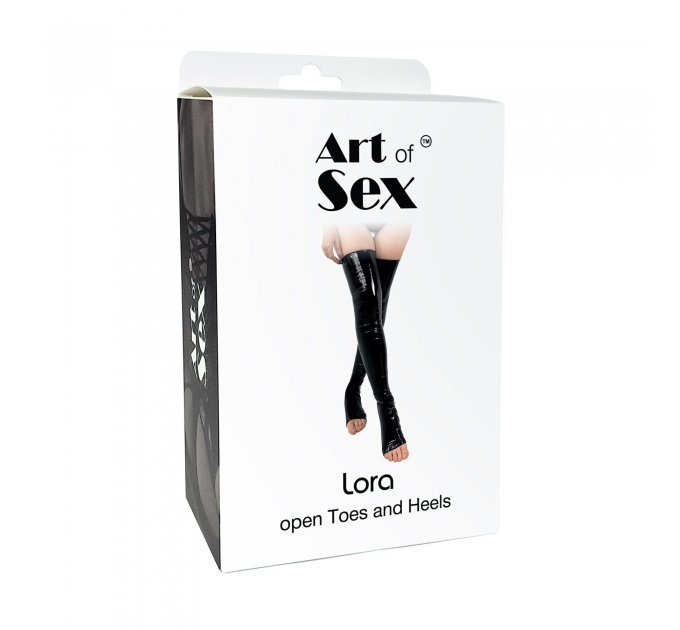 Сексуальные виниловые чулки Art of Sex - Lora с открытыми пальцами и пяткой, размер M, черные