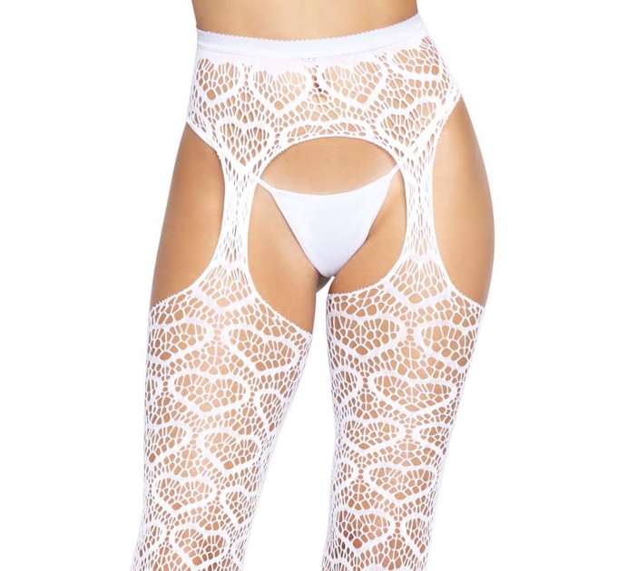 Leg Avenue Heart net suspender hose OS White