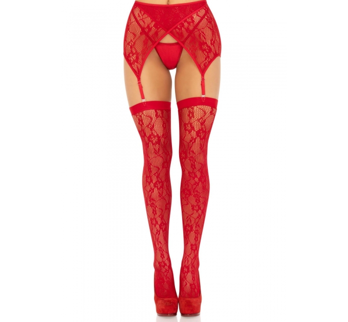 Чулки Leg Avenue Leg Avenue Lace thigh highs & garterbelt Red One Size