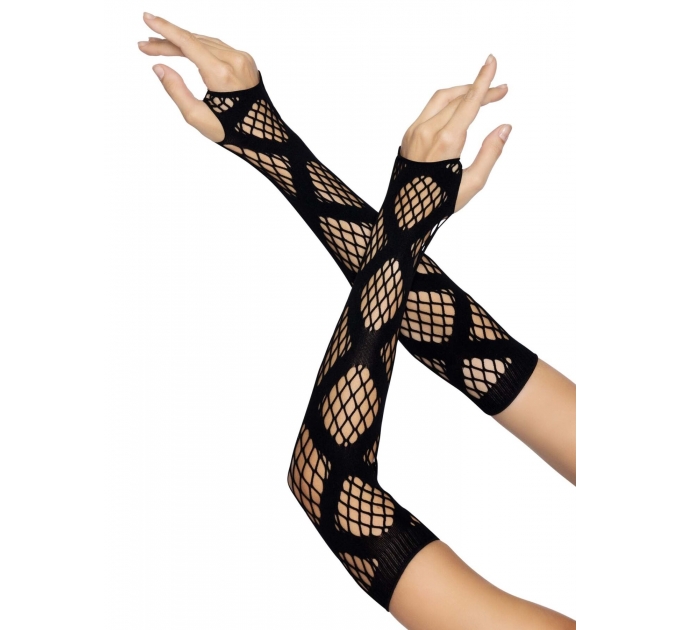 Leg Avenue Faux wrap net arm warmers Black