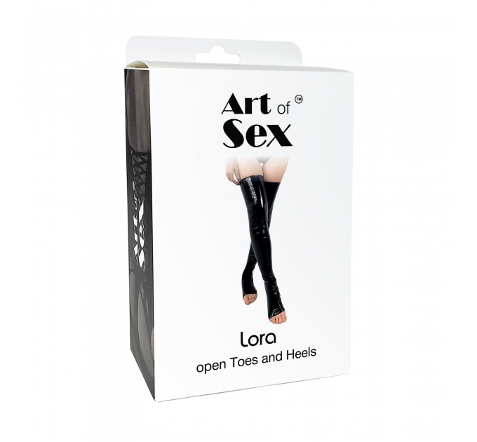 Сексуальные виниловые чулки Art of Sex - Lora с открытыми пальцами и пяткой, размер L, черные