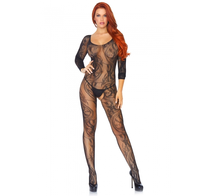 Leg Avenue Swirl Lace Bodystocking Black O/S