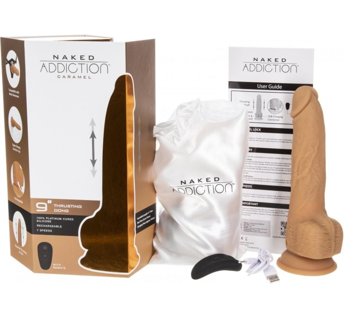 Фаллоимитатор с пульсацией Naked ADDICTION Dominic 9″ Caramel, пульт ДУ, диаметр 4,2 см