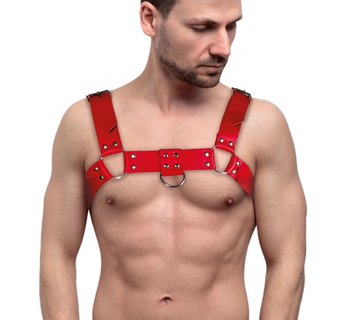 Мужская портупея на грудь из натуральной кожи Feral Feelings - Bulldog Harness Red