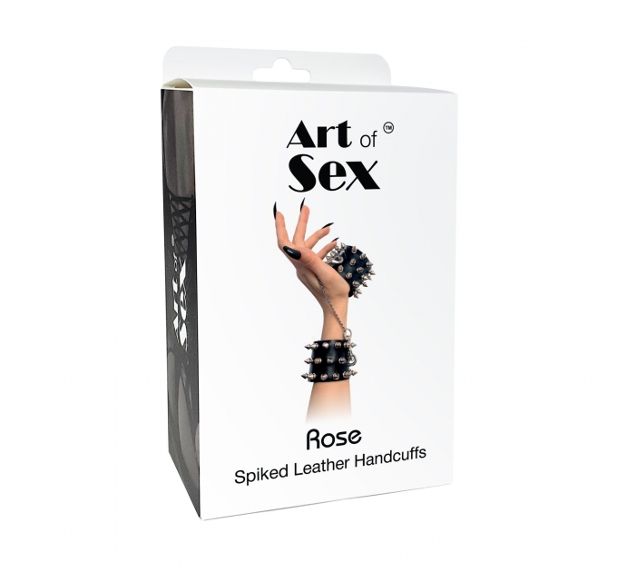 Наручники с шипами Art of Sex - Rose Spiked Leather Handcuffs, натуральная кожа