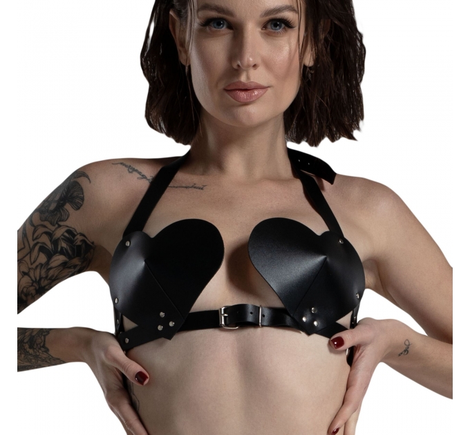 Лиф Сердце из натуральной кожи Feral Feelings - Hearts Bra Black