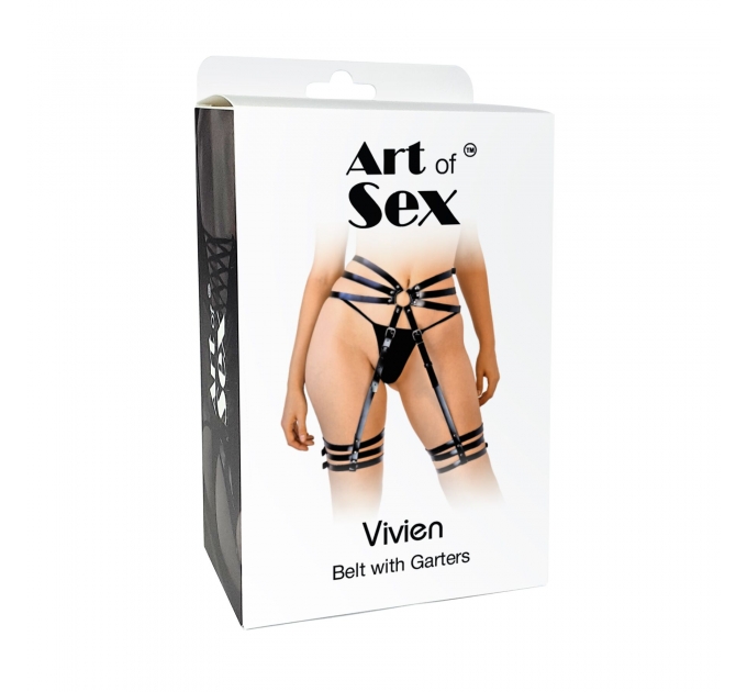 Сексуальные кожаные гартеры с поясом Art of Sex - Vivien, размер XS-M, цвет черный