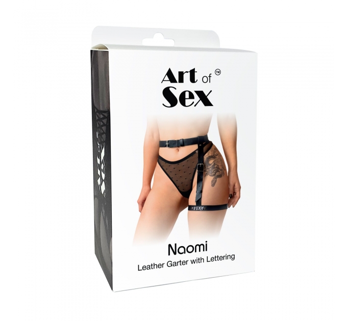 Гартер на ногу Art of Sex - Naomi с надписью SEXY, натуральная кожа, размер XS-2XL, цвет розовый