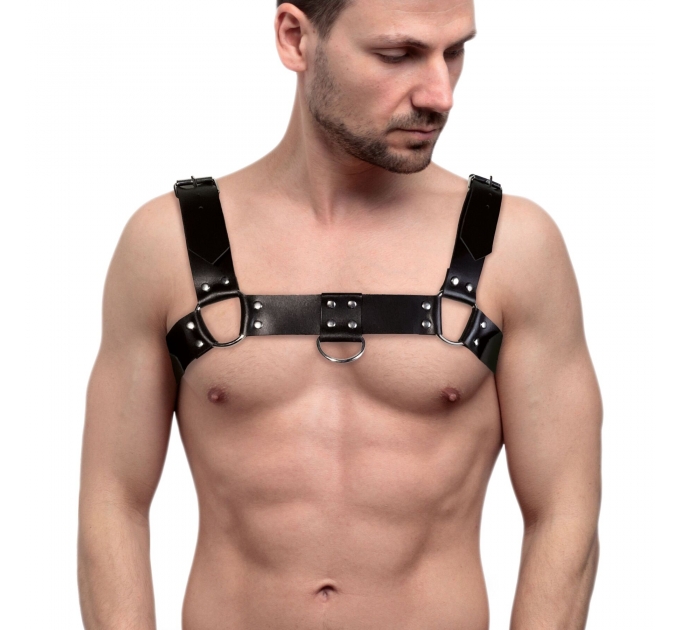 Мужская портупея на грудь из натуральной кожи Feral Feelings - Bulldog Harness Black