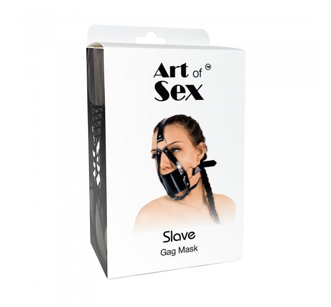 Кляп-маска с пластиковым шаром Art of Sex - Slave, Натуральная кожа, цвет Черный
