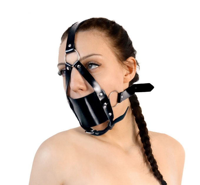 Кляп-маска с пластиковым шаром Art of Sex - Slave, Натуральная кожа, цвет Черный