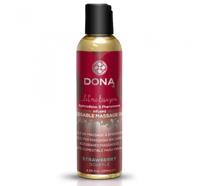 Массажное масло DONA Kissable Massage Oil Strawberry Souffle (110 мл) можно для оральных ласк