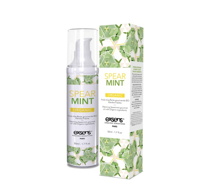 Массажное масло EXSENS Organic Spear Mint 50мл разогревающее, без сахара, без парабенов, съедобное