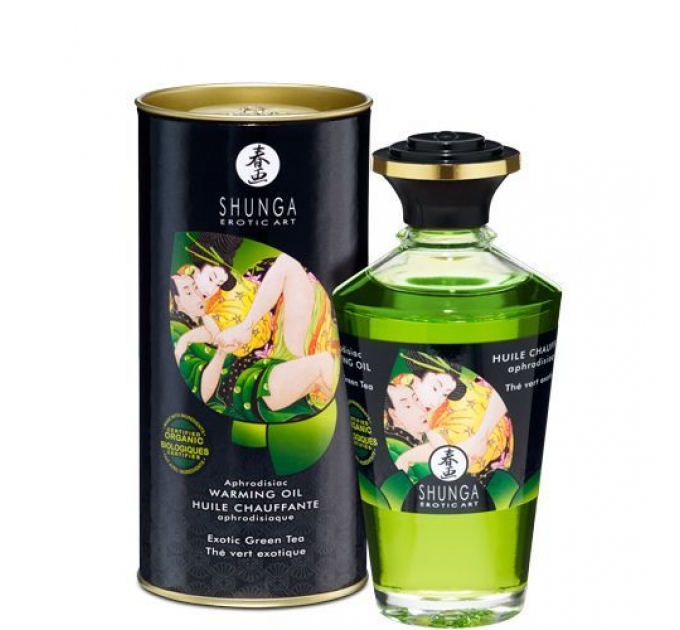Органическое cогревающее масло Shunga Aphrodisiac Warming Oil - Exotic green tea (100 мл) без сахара