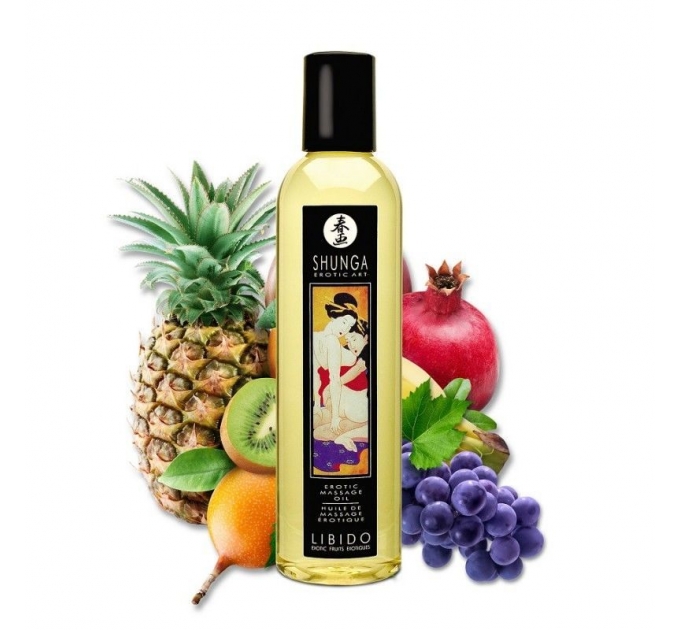 Массажное масло Shunga Libido - Exotic Fruit (250 мл) натуральное увлажняющее