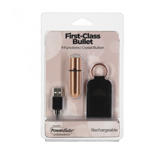 Вибропуля PowerBullet - First-Class Bullet 2.5" with Key Chain Pouch, Rose Gold