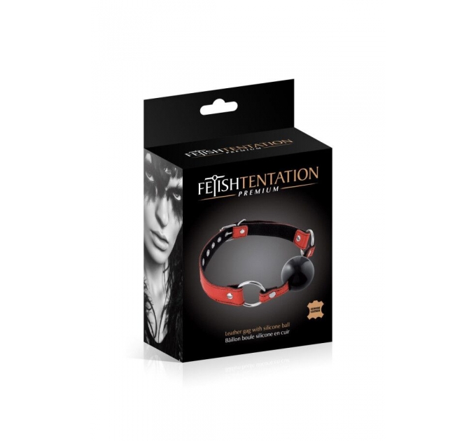 Кляп Fetish Tentation Premium Leather gag with silicone ball Red