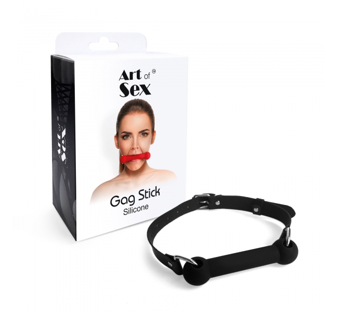 Кляп Палка, силикон и натуральная кожа, Art of Sex - Gag Stick Silicon, Черный