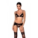 Комплект из эко-кожи Passion Miley Set black L/XL: трусики, бюстгальтер, пояс для чулок