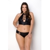 Комплект из эко-кожи Nancy Bikini black 4XL/5XL - Passion, бра и трусики с имитацией шнуровки