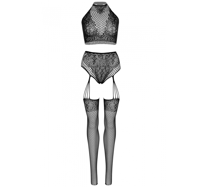 Комплект Leg Avenue Crop top and garter panty Black