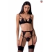 Комплект белья PERDITA SET black L/XL - Passion Exclusive: стрэпы: лиф, стринги и пояс для чулок