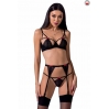 Комплект белья PERDITA SET black L/XL - Passion Exclusive: стрэпы: лиф, стринги и пояс для чулок