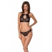 Комплект Passion URSULA SET black L/XL: бра, трусики с ажурным декором и открытым шагом