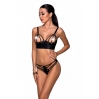 Комплект из эко-кожи Passion Malwia Bikini black S/M: с люверсами и ремешками, бра и трусики
